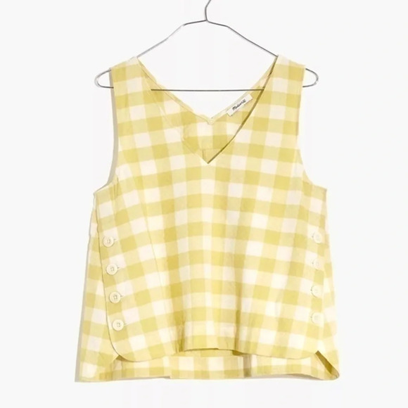 New Madewell Side Button Tank Top Gingham Check XS - Picture 2 of 9
